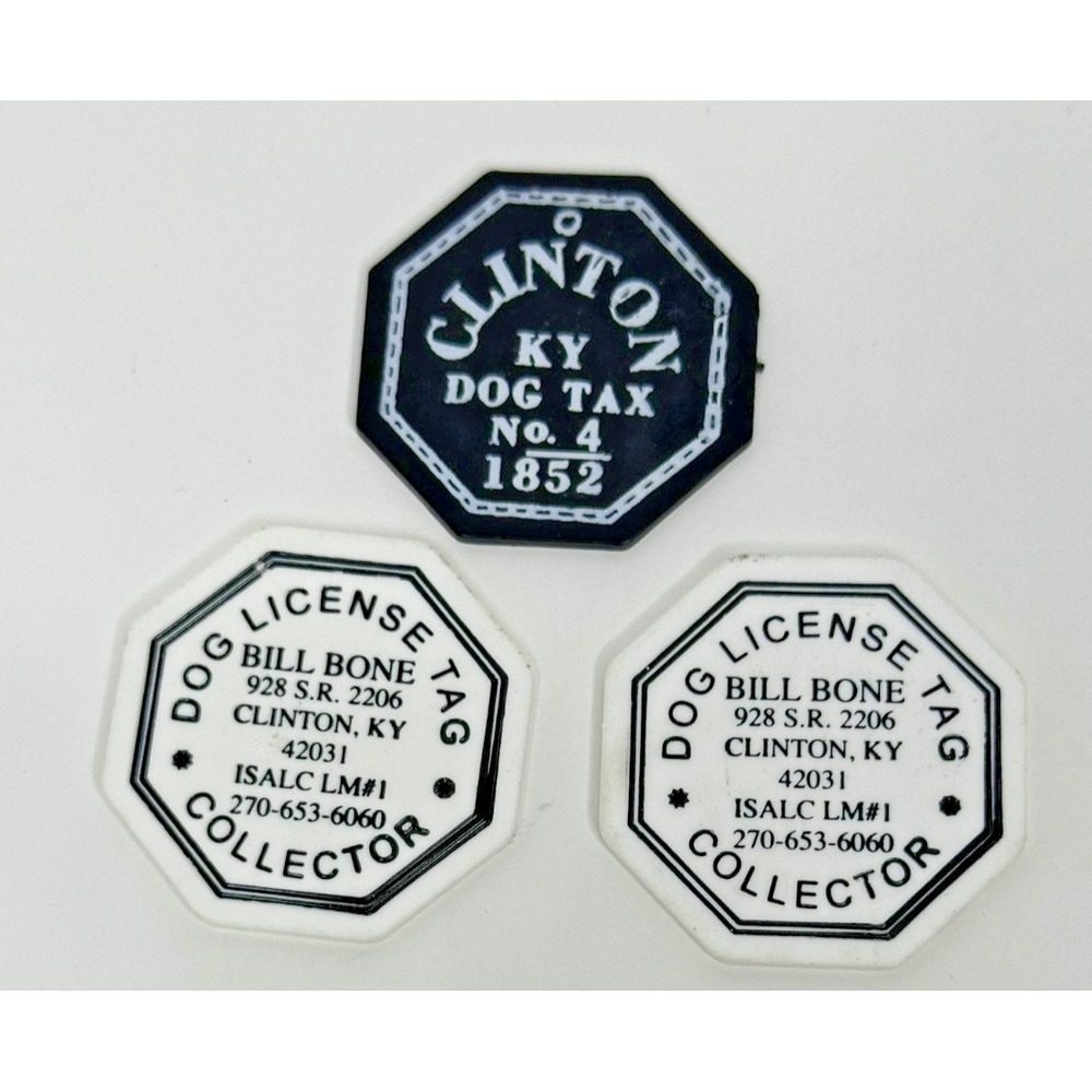 Clinton Dog Tax Tokens Kentucky No 4 5 1852 Tags set Black White Plastic